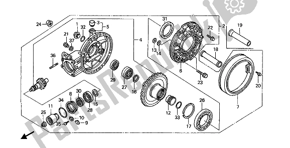 All parts for the Final Driven Gear of the Honda GL 1500 1989