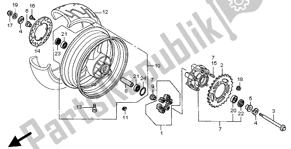 All parts for the Rear Wheel of the Honda CB 600F Hornet 1998