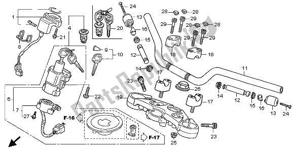 Alle onderdelen voor de Handvatpijp & Hoogste Brug van de Honda CBF 1000 2009