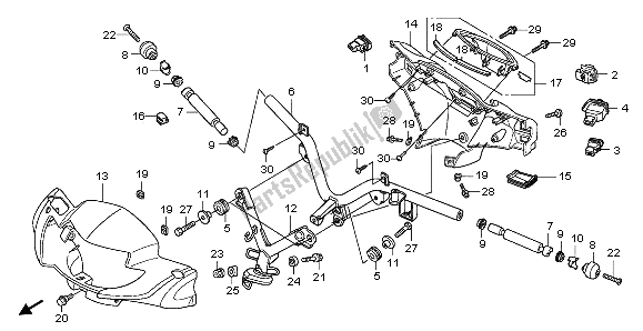 All parts for the Handle Pipe & Handle Cover & Switch of the Honda ANF 125 2012