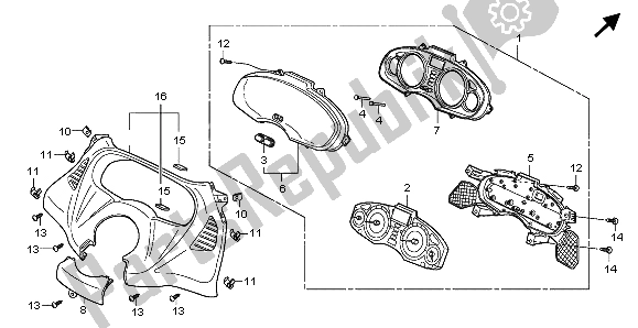 All parts for the Speedometer (kmh) of the Honda FES 125A 2007