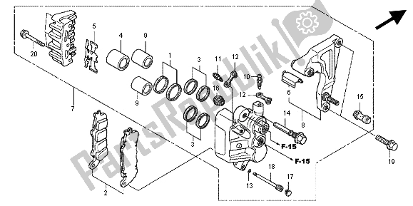 All parts for the Rear Brake Caliper of the Honda GL 1800 2012