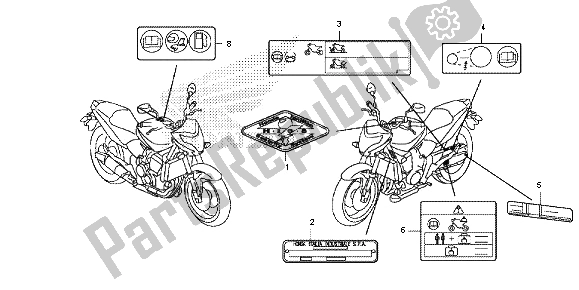 Alle onderdelen voor de Waarschuwingsetiket van de Honda CB 600 FA Hornet 2013