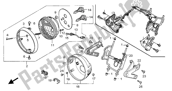 All parts for the Headlight (uk) of the Honda CB 600F Hornet 2003