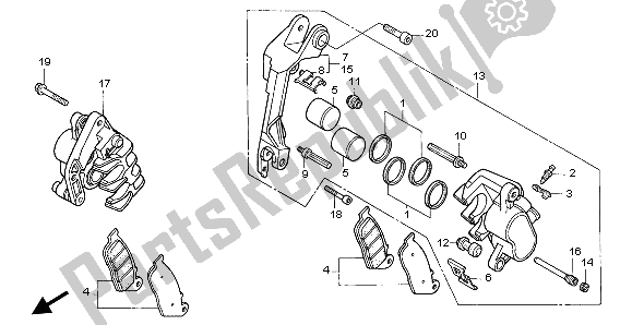 All parts for the Front Brake Caliper of the Honda ST 1100 1999