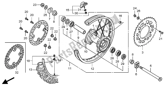 All parts for the Rear Wheel of the Honda CRF 250X 2008