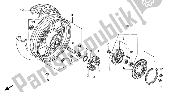 All parts for the Rear Wheel (nh1 Black) of the Honda CB 500 1996