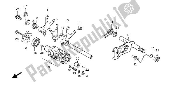 All parts for the Gearshift Drum of the Honda NX 650 1998