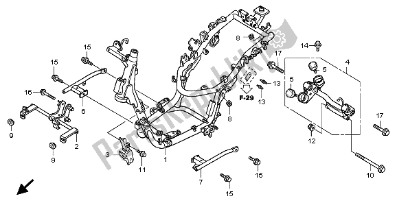 Alle onderdelen voor de Frame Lichaam van de Honda SH 125 2006