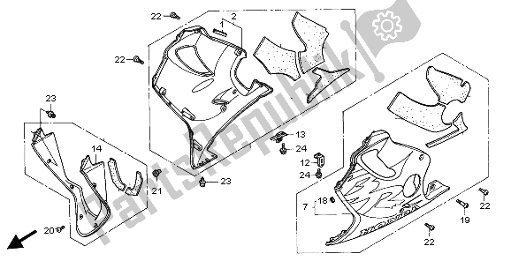 All parts for the Lower Cowl of the Honda CBR 600F 1999