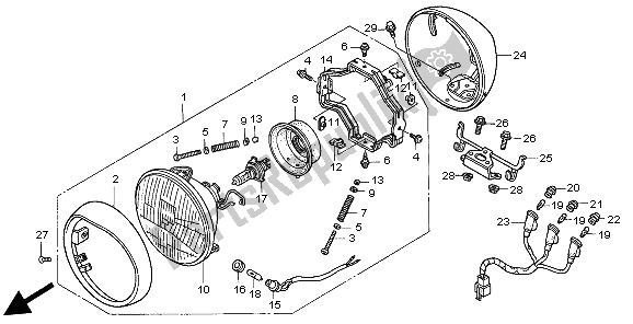 All parts for the Headlight (uk) of the Honda GL 1500C 1998