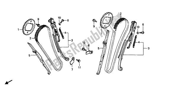 All parts for the Cam Chain & Tensioner of the Honda VT 600 1992