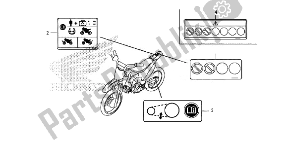 Alle onderdelen voor de Waarschuwingsetiket (ed, U) van de Honda CRF 110F 2014