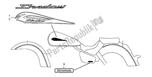 All parts for the Emblem & Stripe (except 2u) of the Honda VT 750C 2009