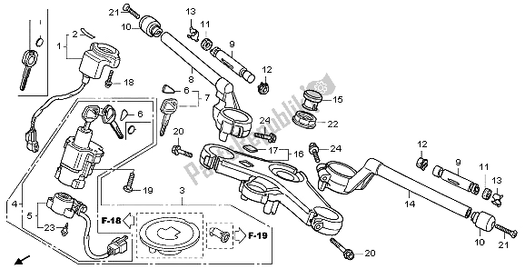 All parts for the Handle Pipe & Top Bridge of the Honda VFR 800 2007