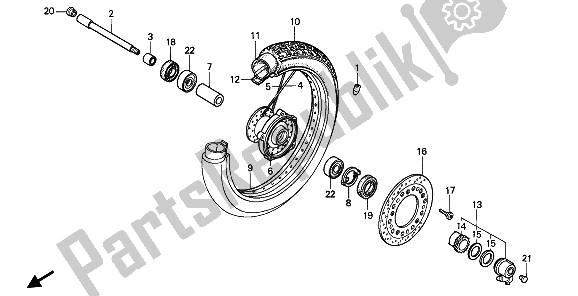 All parts for the Front Wheel of the Honda VT 600 CM 1991