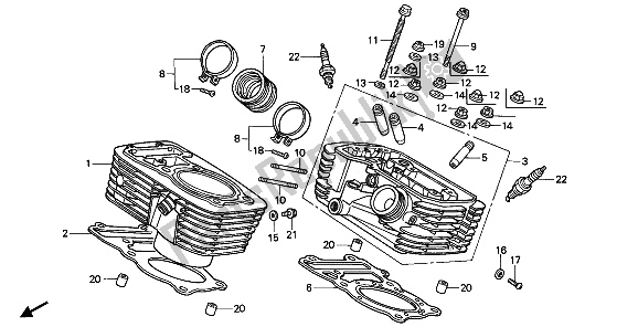 Tutte le parti per il Cilindro E Testata (posteriore) del Honda VT 600 1992