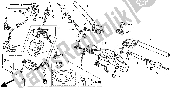 Alle onderdelen voor de Handvatpijp & Hoogste Brug van de Honda CBR 600F 2011