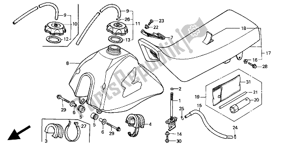 Alle onderdelen voor de Brandstoftank En Stoel van de Honda XR 80R 1993