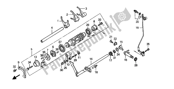 All parts for the Shift Drum & Shift Fork of the Honda GL 1500 SE 1991