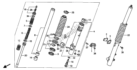 Todas as partes de Garfo Dianteiro do Honda XR 600R 1989