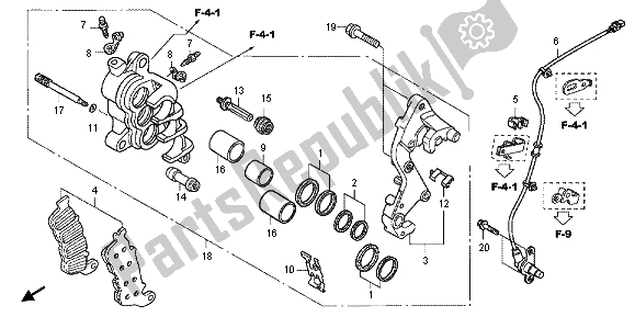 All parts for the R. Front Brake Caliper of the Honda CB 1000 RA 2012