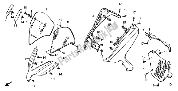 All parts for the Front Cover & Meter Visor of the Honda NSS 250S 2009