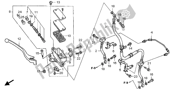 All parts for the Fr. Brake Master Cylinder of the Honda NT 650V 1999