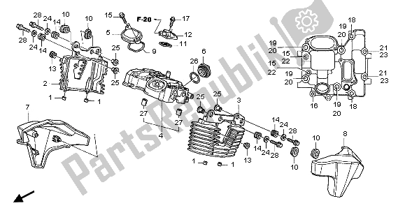 All parts for the Rear Cylinder Head Cover of the Honda VTX 1300S 2007