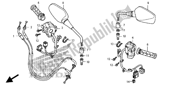 All parts for the Switch & Cable & Mirror of the Honda NC 700D 2012