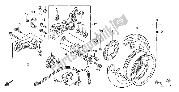 All parts for the Rear Wheel of the Honda FJS 600D 2005