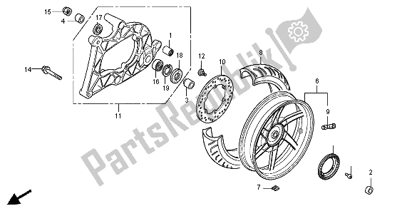 All parts for the Rear Wheel & Swing Arm of the Honda SH 300 2008