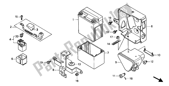 All parts for the Battery & Battery Box of the Honda CB 250 1994