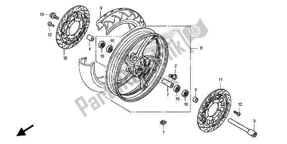 All parts for the Front Wheel of the Honda CB 600F Hornet 2013