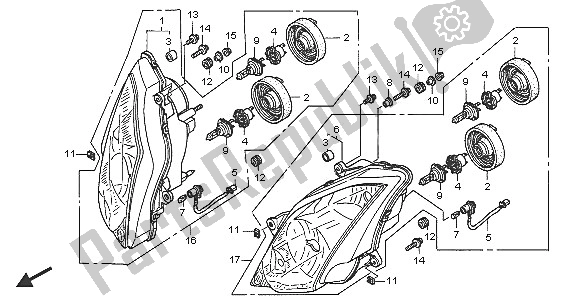 All parts for the Headlight (uk) of the Honda VFR 800A 2005