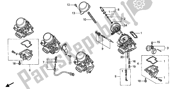 All parts for the Carburetor (component Parts) of the Honda CBR 600F 1992