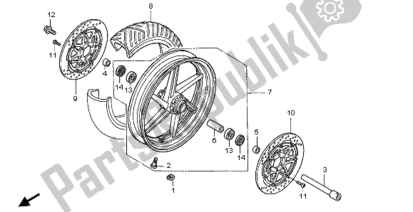 Tutte le parti per il Ruota Anteriore del Honda VFR 800 FI 1999