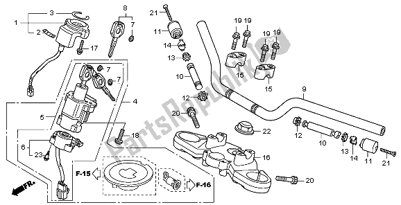 Alle onderdelen voor de Handvatpijp & Hoogste Brug van de Honda CB 600F3 Hornet 2009