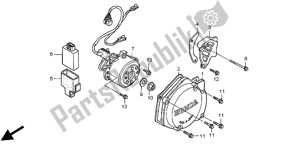 Alle onderdelen voor de Linker Carterdeksel & Generator van de Honda CR 125R 2003