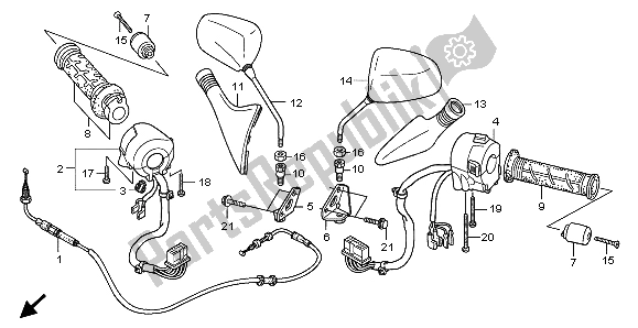 Alle onderdelen voor de Schakelaar & Kabel & Spiegel van de Honda FES 125 2007