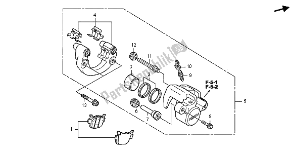 All parts for the Rear Brake Caliper of the Honda FES 150A 2009