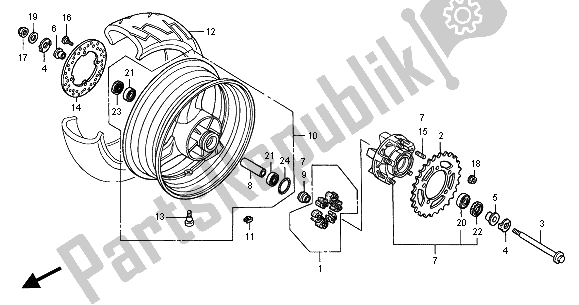 All parts for the Rear Wheel of the Honda CB 600F2 Hornet 2001