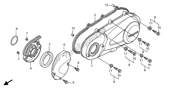 All parts for the Left Crankcase Cover of the Honda FES 125 2006