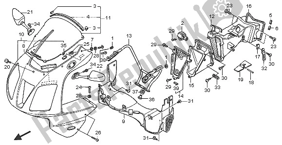 All parts for the Upper Cowl of the Honda VTR 1000 SP 2005