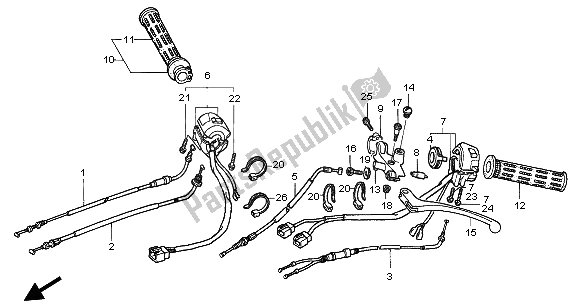 Alle onderdelen voor de Schakelaar & Kabel & Hendel van de Honda NT 650V 2002