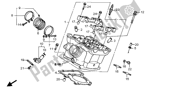 All parts for the Rear Cylinder Head of the Honda VTR 1000 SP 2002
