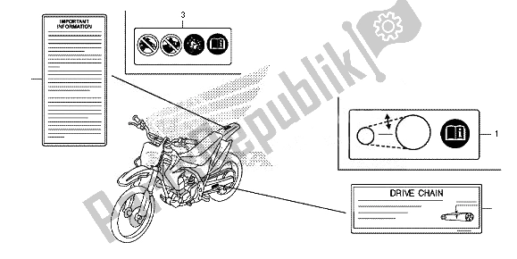 Todas las partes para Etiqueta De Precaución de Honda CRF 150 RB LW 2014