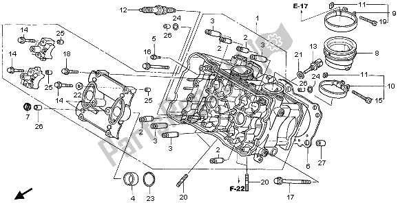 Alle onderdelen voor de Cilinderkop (voorzijde) van de Honda VFR 800 2007