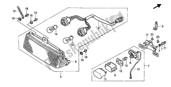 All parts for the Taillight of the Honda VFR 750F 1994