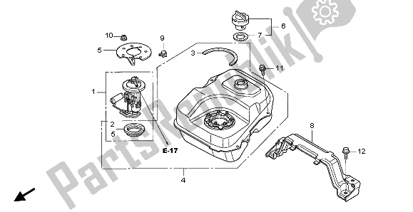 All parts for the Fuel Tank of the Honda SH 150S 2008